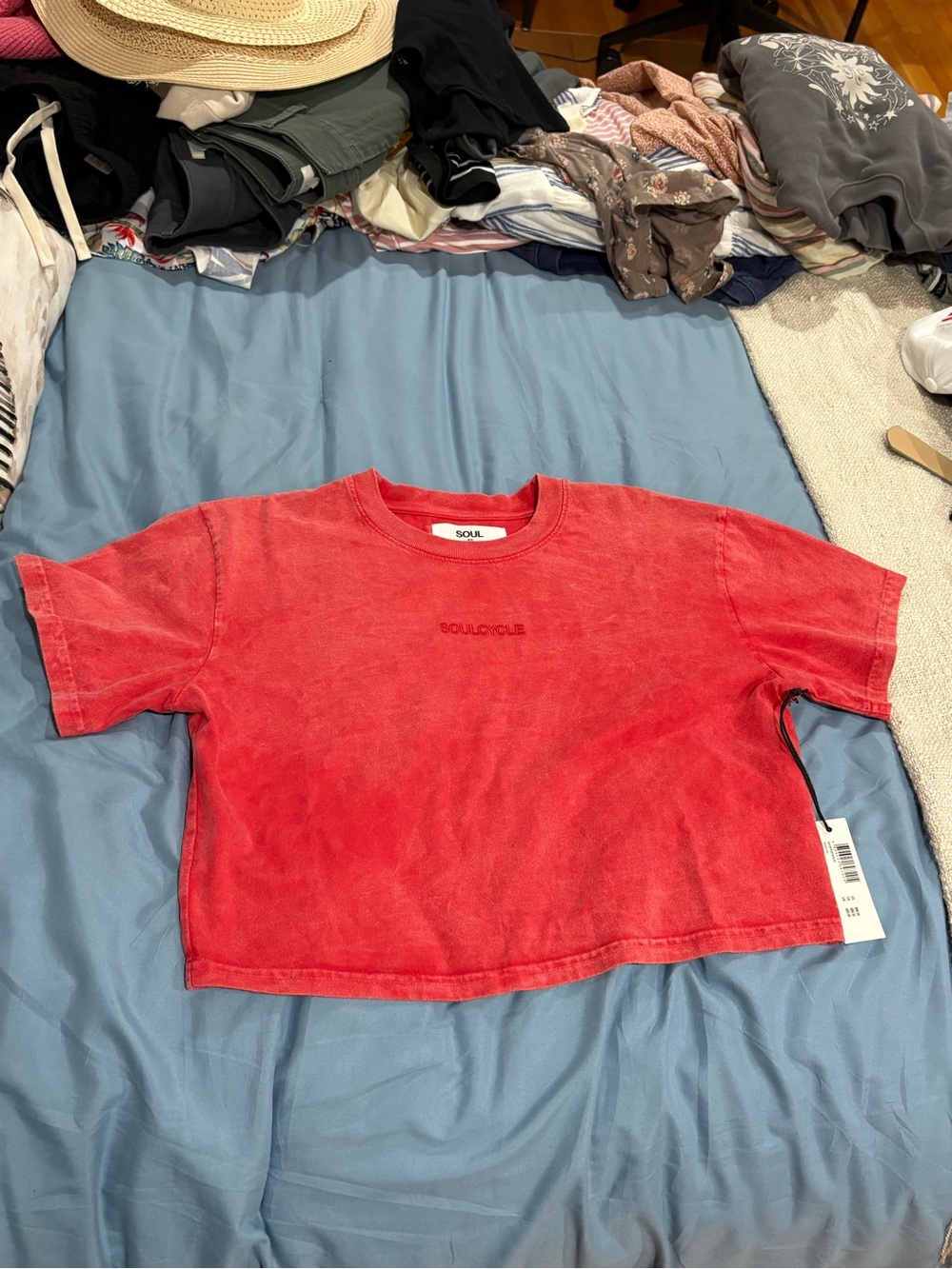 NWT soulcycle Red Washed Cropped Tee